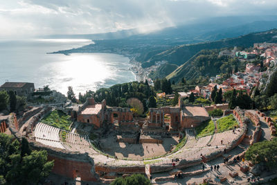 High angle view of townscape against sky