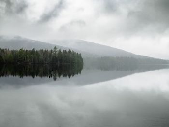Scenic view of lake by trees against sky