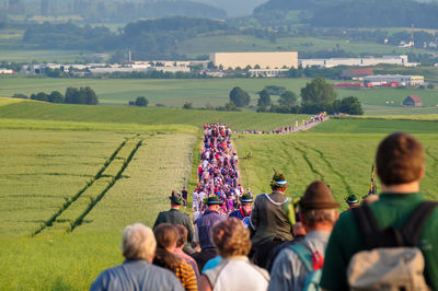 Procession to the schnade in brilon. people are traditionally on their way to control the borders. 