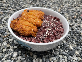 High angle view of food in bowl