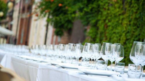 Table set in a garden or outdoor. selective focus