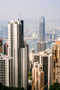 Skyscrapers in city against clear sky