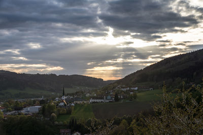 Scenic view of field against sky at sunset