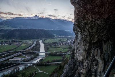 Aerial view of landscape against sky at night