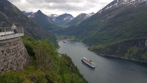 High angle view of river passing through mountain