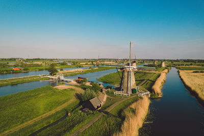 High angle view of bridge over river against clear sky