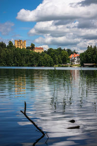 Reflection of trees in lake against sky