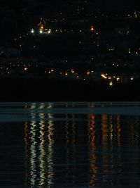 Illuminated fountain at night