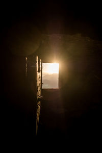 Sun shining through silhouette tree during sunset