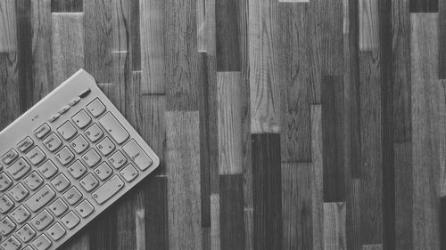 High angle view of text on wooden table