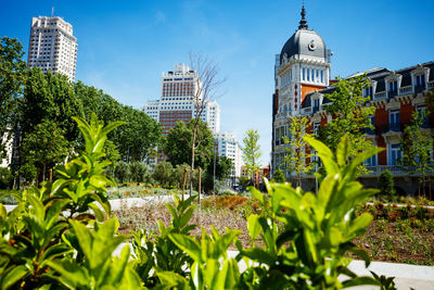 High angle view of buildings in city