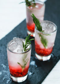 High angle view of mocktail served on table in restaurant