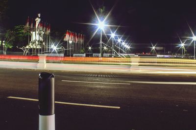 Light trails on road at night