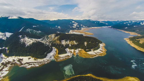 Aerial view of lake against sky