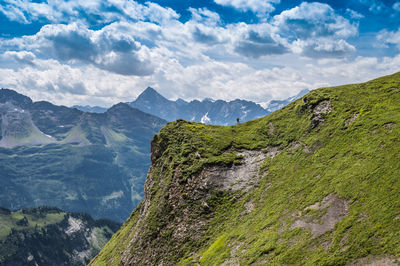 The wandertrail horizontweg from alpen tower to engstlenalp, along gental, switzerland