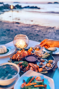 Dinner around the beach with sunset