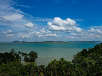 Scenic view of sea against cloudy sky