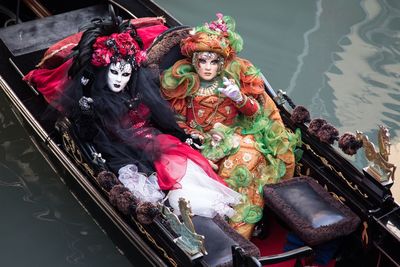 High angle view of man sitting in boat