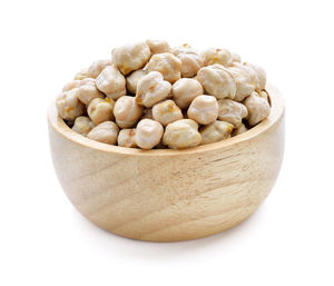 Close-up of eggs in bowl against white background