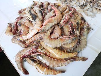 High angle view of meat in plate