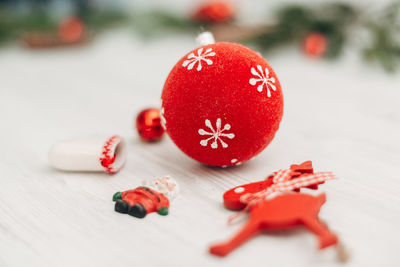 Close-up of christmas decorations on table