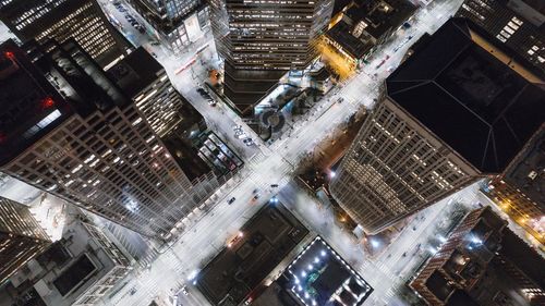 Aerial view of city at night