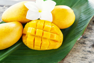 High angle view of yellow fruits on table