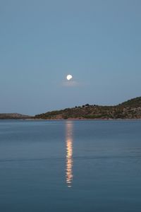 Scenic view of sea against clear sky at night