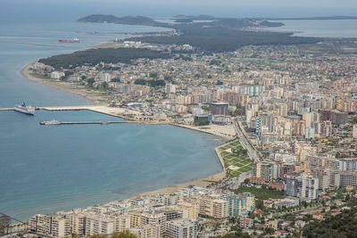 High angle view of buildings in city