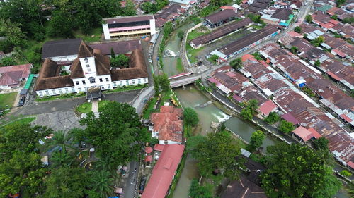 High angle view of buildings in city