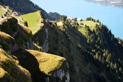 High angle view of land against sky