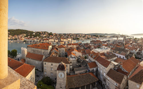 High angle view of townscape against sky