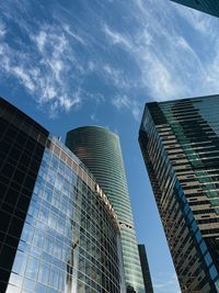 Low angle view of modern buildings against sky