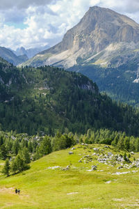 Scenic view of landscape and mountains against sky