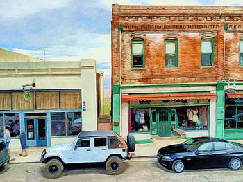 Cars parked in front of building