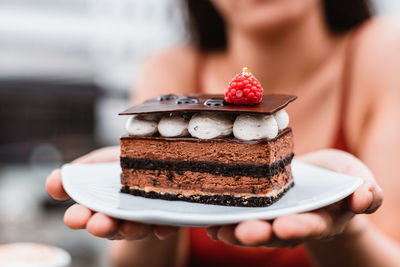 Midsection of person holding cake