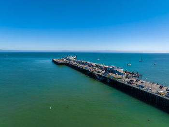 Scenic view of sea against clear blue sky