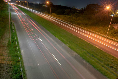 Light trails on street at night