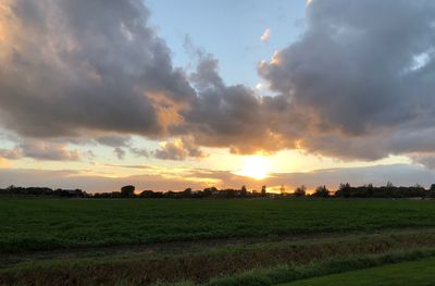 Scenic view of field against sky during sunset