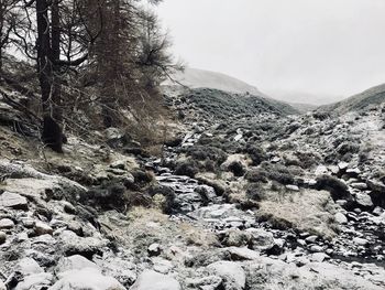 Scenic view of mountains against sky during winter