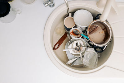 High angle view of coffee on table