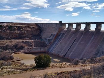 Scenic view of dam against sky