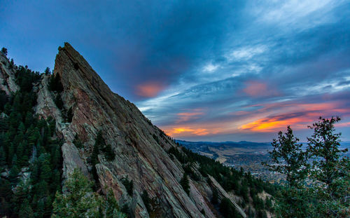 Scenic view of mountains against sky during sunset