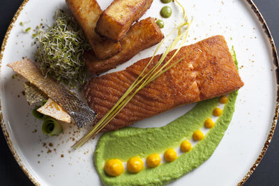 High angle view of meal served in plate