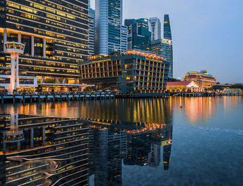 Illuminated buildings in city at night