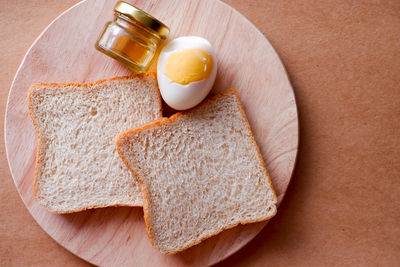 High angle view of breakfast served on table
