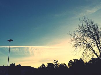 Low angle view of silhouette trees against sky at sunset