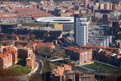 High angle view of city buildings