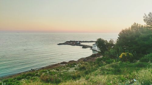 Scenic view of sea against clear sky