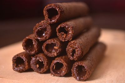 Close-up of chocolate cake on table